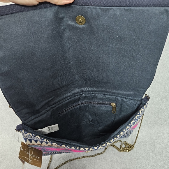 Francesca Biondi Clutch Woven Southwest Pink Blue Fabric With Beading - Picture 8 of 9